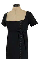 Incredible 1963 Norman Norell Black Crepe Button Dress Twin Worn by Judy Garland