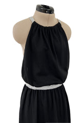1970s Goldworm Black Knit Backless Dress w Silver Metallic Straps & Elastic Waist