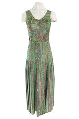 Rare 1973 Bill Gibb Museum Documented Metallic Green Lurex Skirt Top and Jacket Set