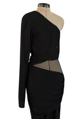 Spectacular Early 2000s John Anthony Couture Black Jersey & Mesh One Sleeve Dress