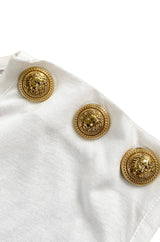 Recent Balmain Gold Logo Tee White T-Shirt with Gold Button Detailing
