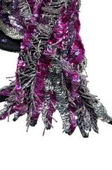 1984 Halston Deep Pink & Silver Densely Sequinned & Heavily Beaded Top w Wide Neckline