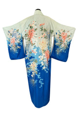 Prettiest 1970s Blue Floral Print Kimono Reversible to an Ivory & Coral Print