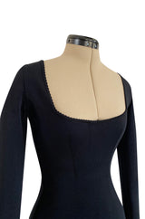 Early 1990s Azzedine Alaia Black Knit Couture Dress w Beaded Hem & Hand Placed Mirrors