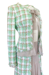 2004 Chanel Cruise Documented Mint Green Boucle & Silk Chiffon Suit
