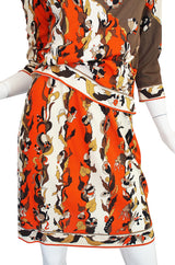 1960s Coral Print Silk Jersey Pucci Skirt & Top Set