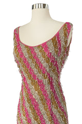 Spectacular 1950s Unlabeled Pink & Gold Glass Bead & Pearl Dress