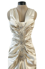Dreamy Fall 2007 Christian Dior by John Galliano Champagne Silk Dress w Crystal Beading Detail