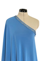 Beautiful Fall 2018 Alexis Mabille Dusty Blue One Shoulder Dress w Lace Insets