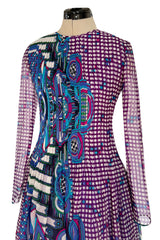 Gorgeous Spring 1972 Pierre Cardin Printed Silk Gazaar Dress w Fine Pleat Detailing