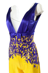 c.2006 Balestra Roma Haute Couture Purple & Yellow Embellished Silk Jumpsuit