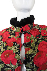 1970s Fur Trimmed Christian Floral Silk Dior Coat