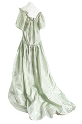 Spring 1999 Oscar De La Renta Pale Green Striped Silk Taffeta Billowing Over Dress & Pant Set