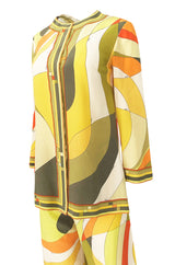 1960s Emilio Pucci Citrus Colors Silk Button Tunic Top & Cropped Pant Set