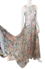 1920s Etheral Silk Chiffon Floral Flapper Gown