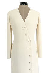 Minimalist Fall 2005 Christian Dior by John Galliano Sleek Ivory Silk Dress w Front Buttons