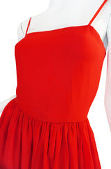 Beautiful 1970s Red Silk and Chiffon Lanvin Dress