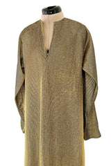 Fantastic 1970s Halston Metallic Gold Lame Lurex Full Length Caftan Dress w Notched Neckline