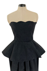 1980s Lanvin by Jules-Francois Crahay Strapless Black Dress w Hip Peplum