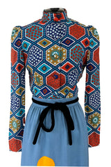 Rare Early 1970s Malcolm Starr by Youssef Rizkallah Felt Folk Art Dress w Quilted Top