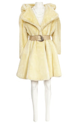 Incredible 1980s Thierry Mugler Cinched Waist Faux Fur Hooded Coat