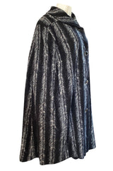 1960s La Mendola Grey Toned Feather Print Dress Cape & Turban Set