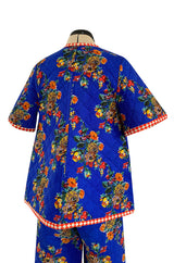 Rare 1971 Marion Foale and Sally Tuffin Blue Floral & Red Checked Pant Jacket & Hat Set