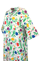 1970s Pierre Balmain Brilliant Floral Print Thai Silk Caftan Dress