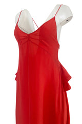 Recent Rochas Red Silk Backless Dress w Ruffle Detail at Low Back