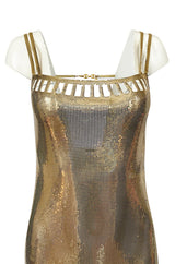 Original 1980s Paco Rabanne Oroton Gold Metal Mesh Backless Mini Dress