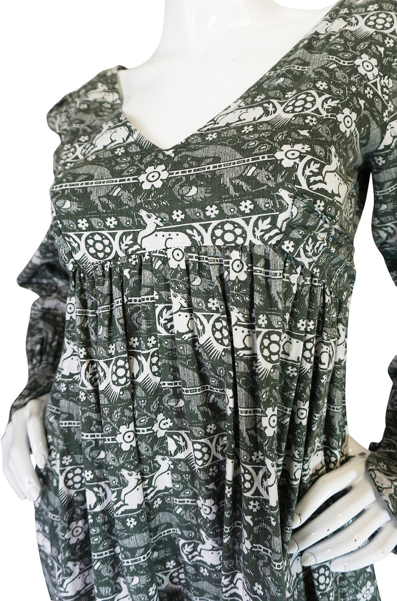 1960s Laura Ashley Green Print Dress