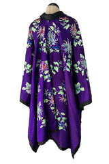 Outstanding 1920s Brilliant Floral Embroidered Rich Purple Silk Cape Cut Flapper Coat