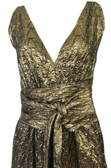 1960s Possible Christian Dior Gold Lame Back & Front Plunge Dress