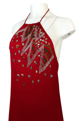 1970s Stephen Burrows Red Jersey Hand Beaded & Sequin Jersey Dress