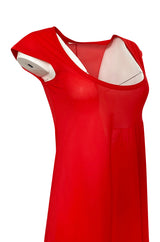 1970s John Kloss Red Nylon Jersey Asymmetrical Lingerie Dress
