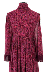 Incredible 1969-1972 Christian Dior by Marc Bohan Demi-Couture Numbered Silk Chiffon Burgundy Dress