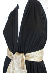 1980 Bill Tice Plunge Black & Gold Backless Dress