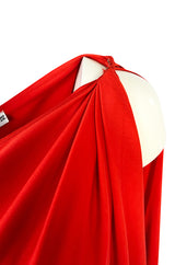 Documented 1978 Halston One Shoulder Red Draped Jersey Halston Dress