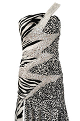 Fall 2008 Balmain by Christophe Decarnin Runway Zebra & Leopard Print Dress w Crystal Bolt