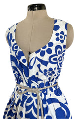 Prettiest 2000s Marni by Consuelo Castiglioni Vivid Blue & White Floral Print Dress