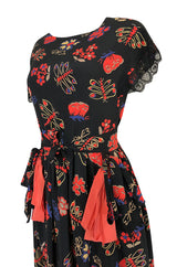 c.1974 Karl Lagerfeld for Chloe Dragon & Butterfly Printed Silk Day Dress