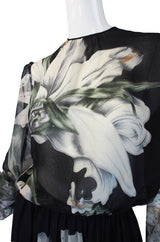 1970s NWT Hanae Mori Silk Chiffon Floral Gown