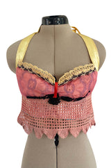 1960s Handmade Crocheted Halter Top that is Reversible from Pink to Blue