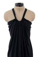 Easy to Wear 1970s Yuki Couture On or Off Shoulder Black Silk Jersey Draped Dress