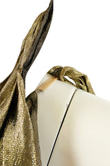 Important 1976 Halston Couture One Shoulder Gold Metallic Lame Sarong Dress