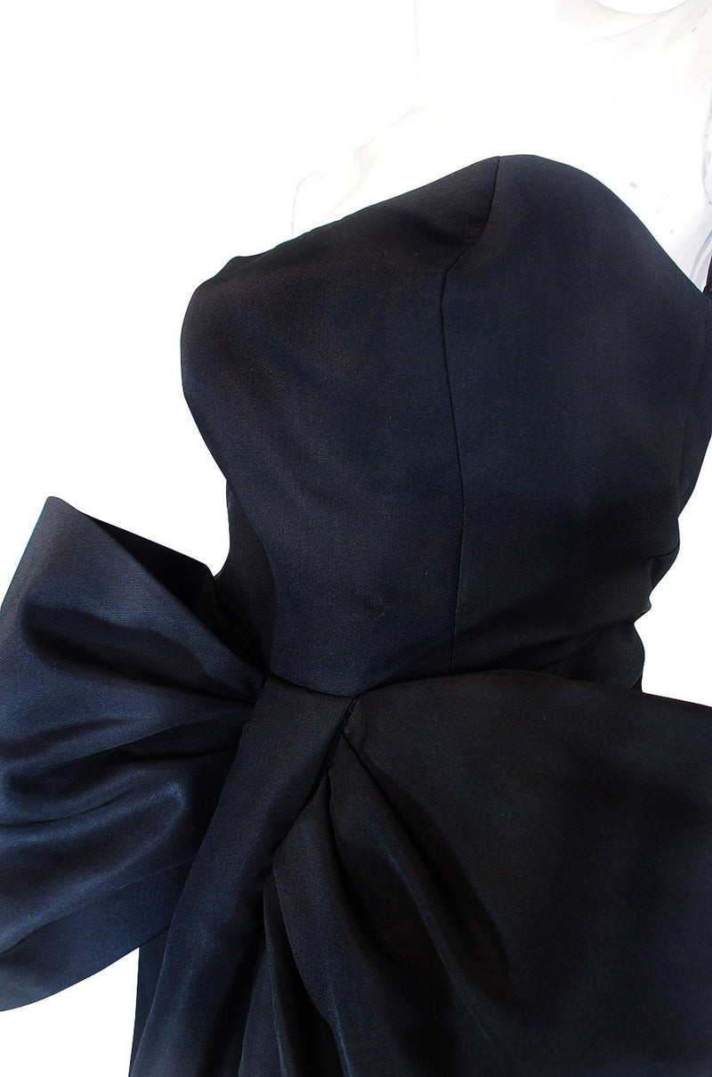 1980s Dramatic Black Strapless Bow Gown
