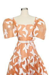 1960s Arnold Scaasi Couture Peach Silk Organza Dress w Incredible Sleeves