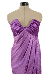 Fall 1985 Emanuel Ungaro Runway Structured Bodice Strapless Dress Made from a Dotted Purple Silk