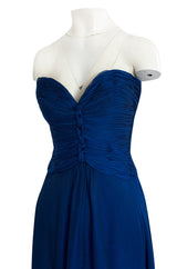 Spring 1990 Oscar De La Renta Deep Sapphire Blue Silk Chiffon Strapless Dress