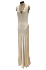 Beautiful 1930s Ivory Hammered Silk Satin Bias Cut Dress w Original Jacket & Belt